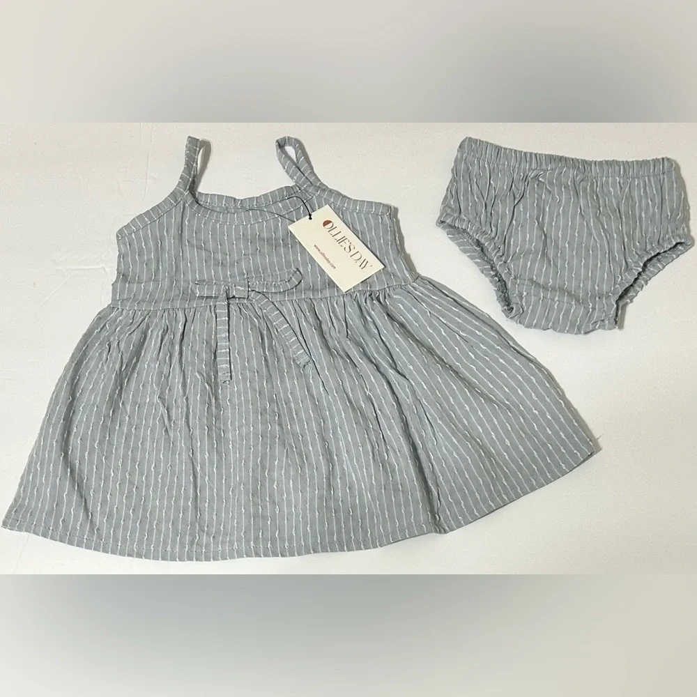 Ollie’s Day Baby Girl Blue Chambray Sundress With Bloomers NWT Size 3-6 Months